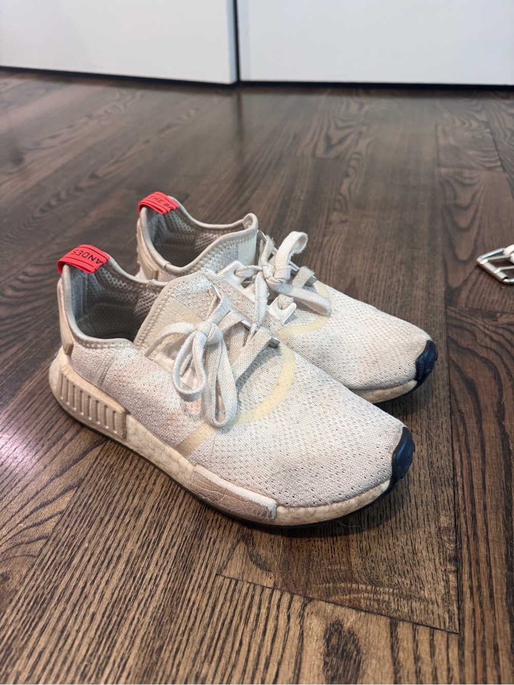 adidas  White Knit Sneakers with Red Heel Tab